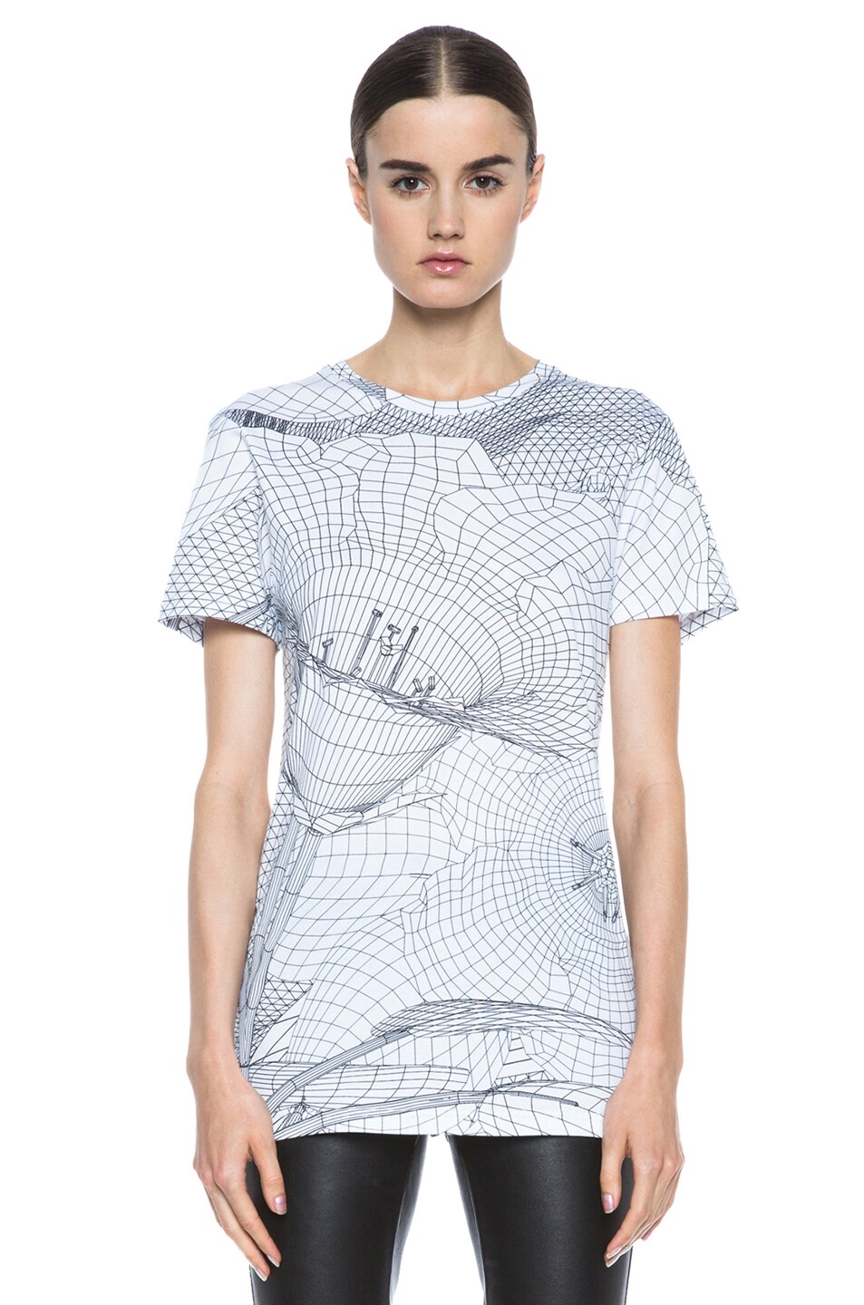 Christopher Kane Screen Print Grid Floral Cotton T-Shirt in White | FWRD