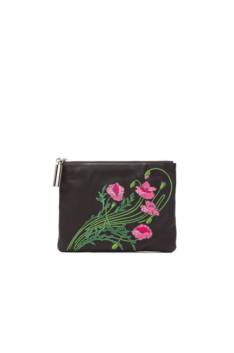 Image 1 of Christopher Kane Floral Embroidered Bolster Clutch in Black & Pink