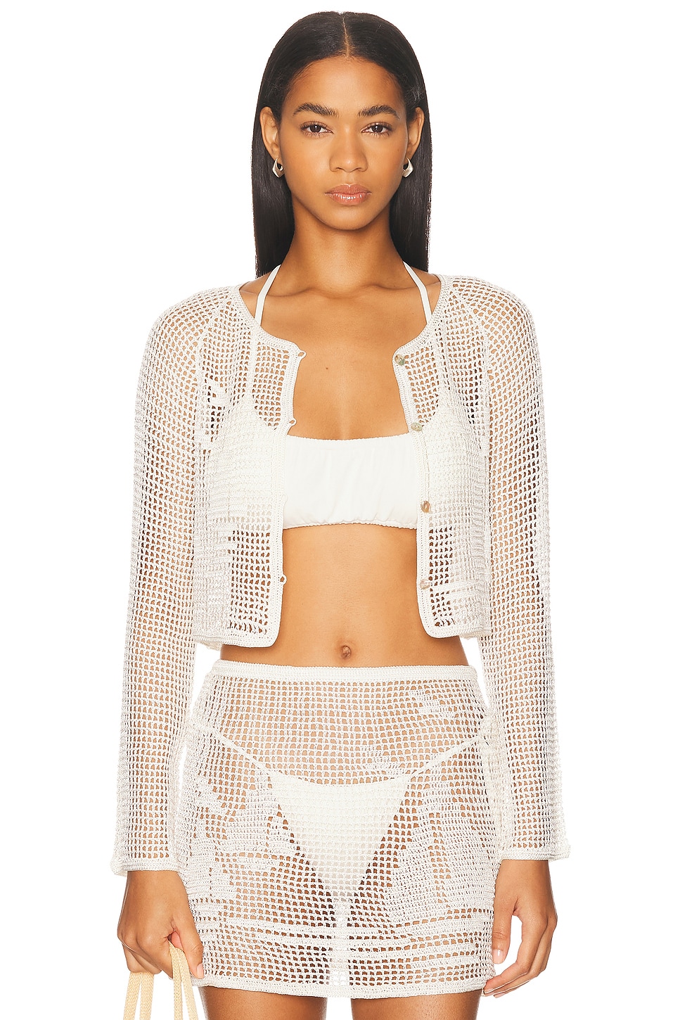 Image 1 of Calle Del Mar Nautical Crochet Cardigan in Natural