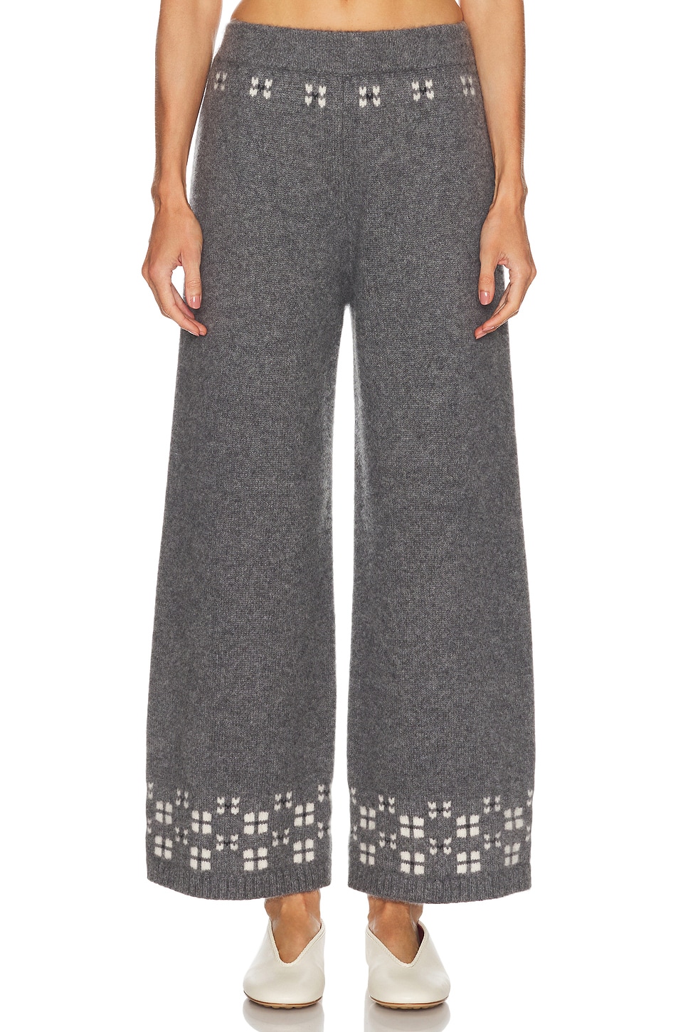 Calle Del Mar Winter Fair Isle Cashmere Wide-leg Pants In White