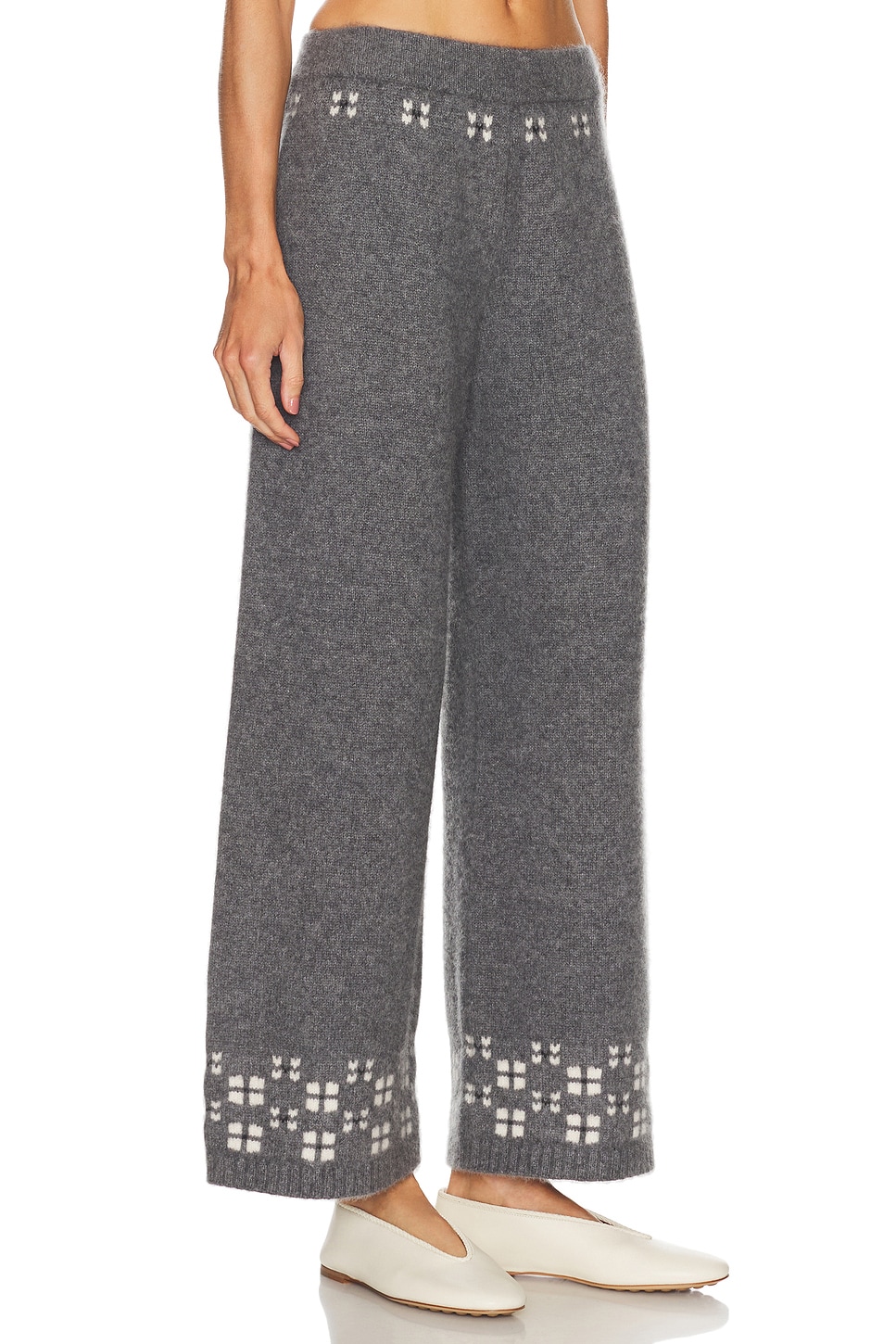 Calle Del Mar Winter Fair Isle Cashmere Wide-leg Pants In White