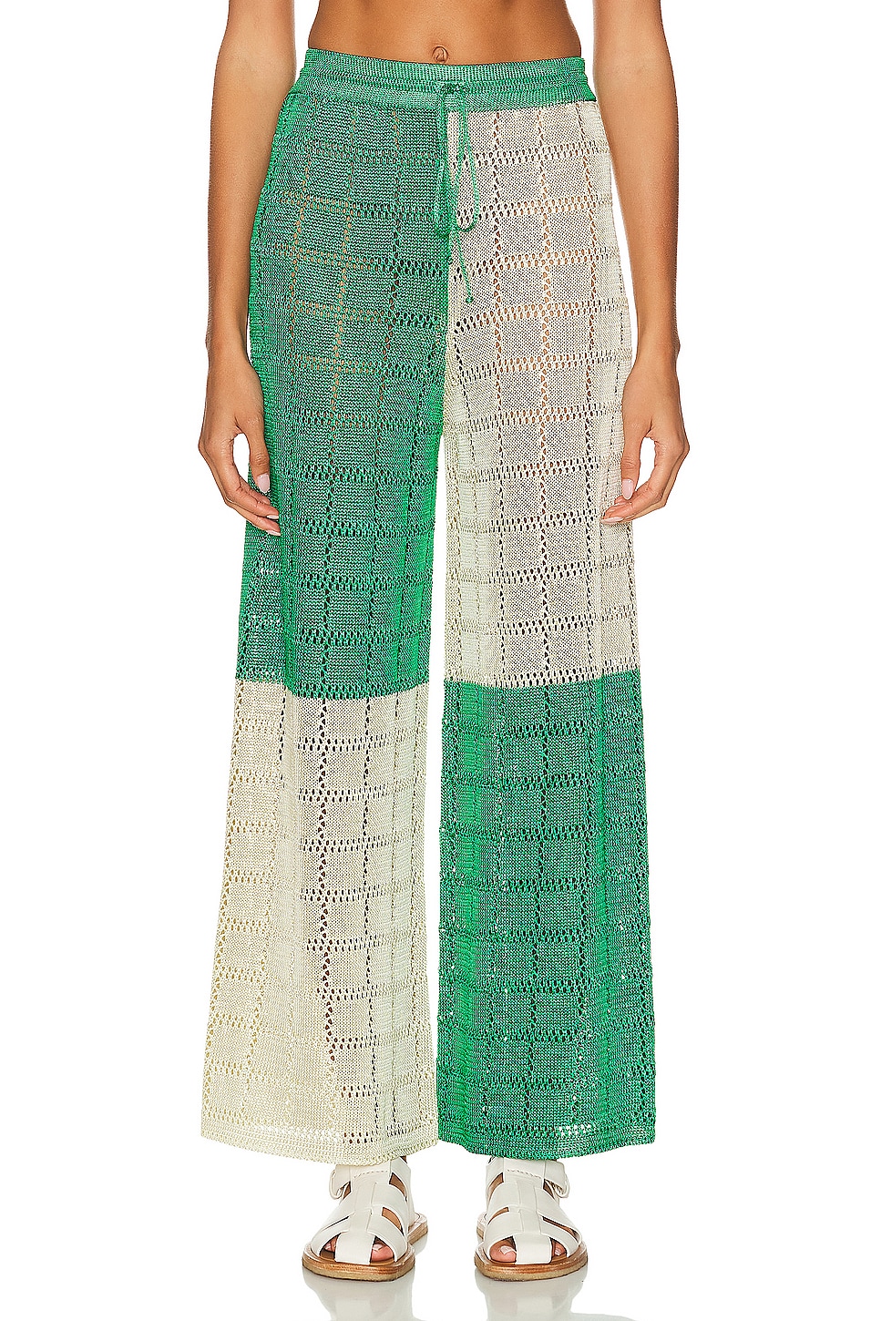 Two Tone Crochet Patchwork Pant in Green