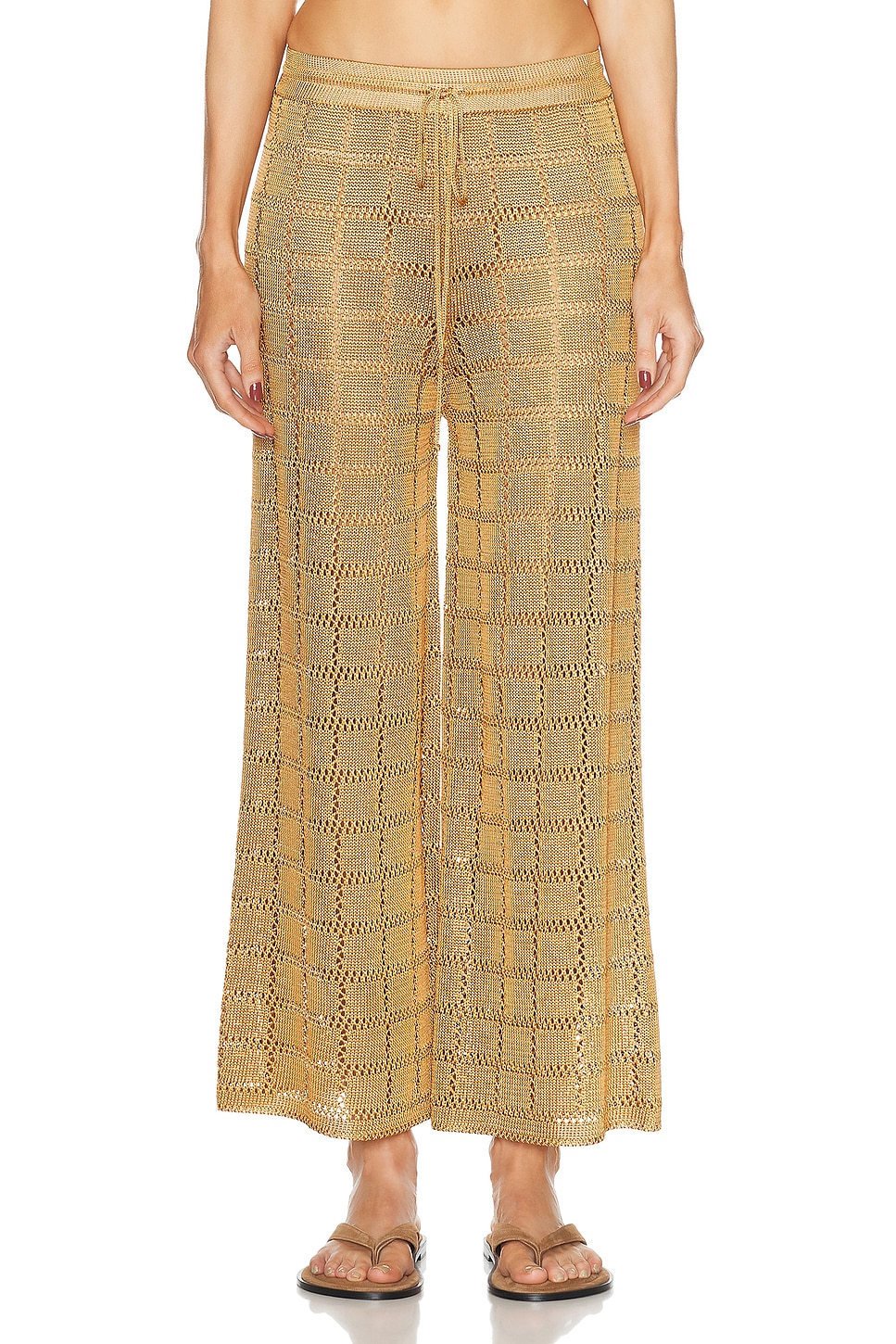 Image 1 of Calle Del Mar Crochet Patchwork Pant in Camel