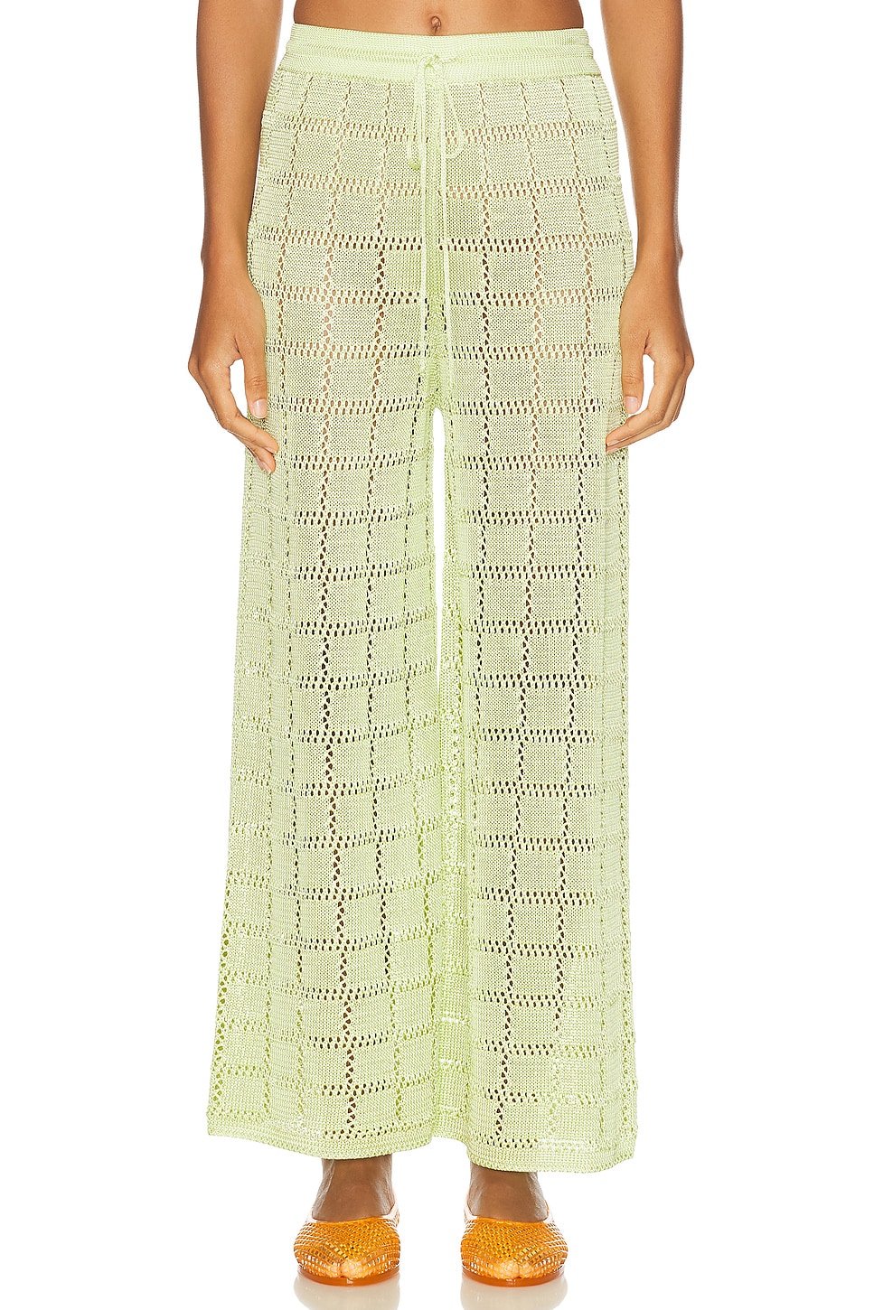 Image 1 of Calle Del Mar Crochet Patchwork Pant in Sweet Lime