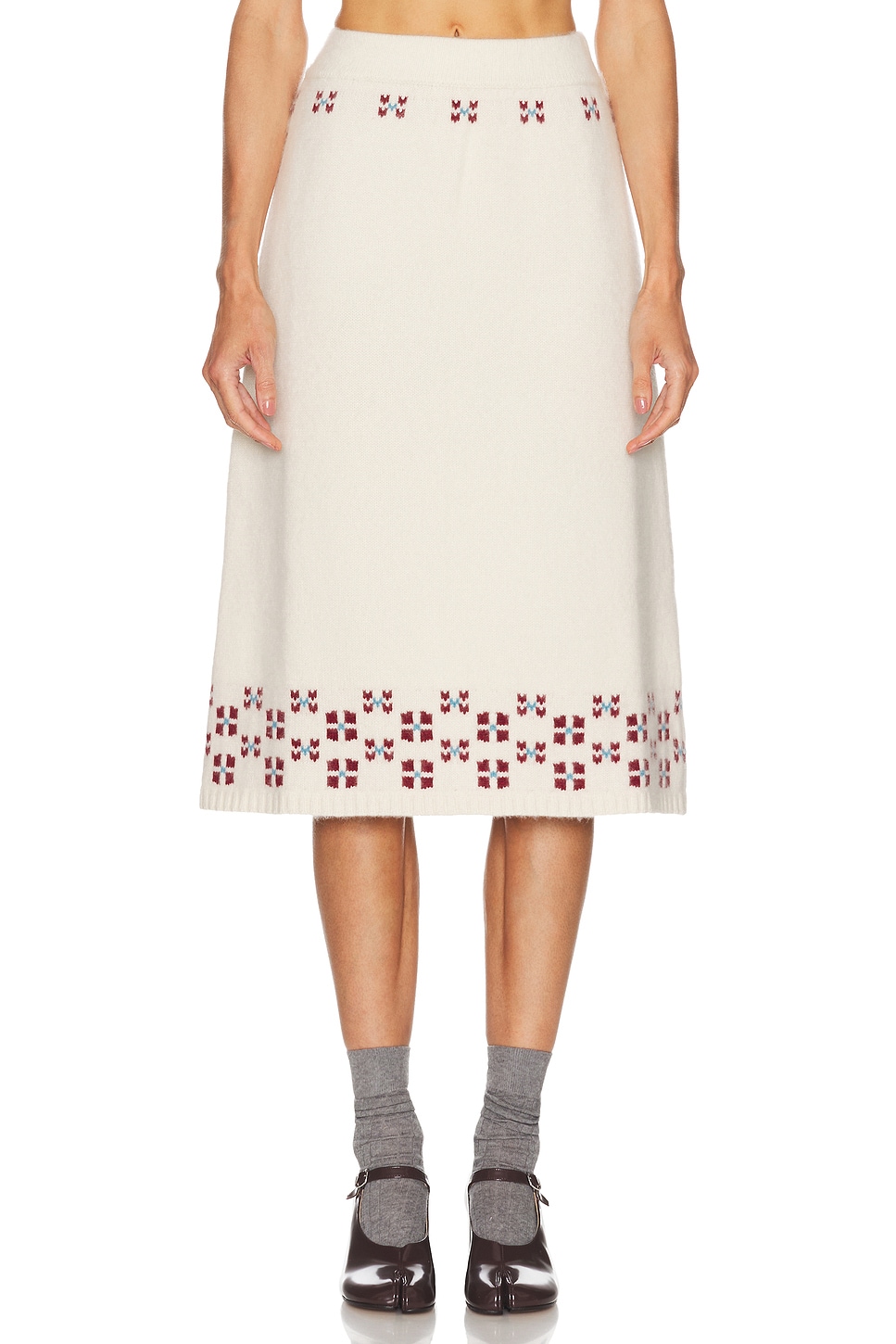 Image 1 of Calle Del Mar Winter Fair Isle Skirt in Natural & Oxblood