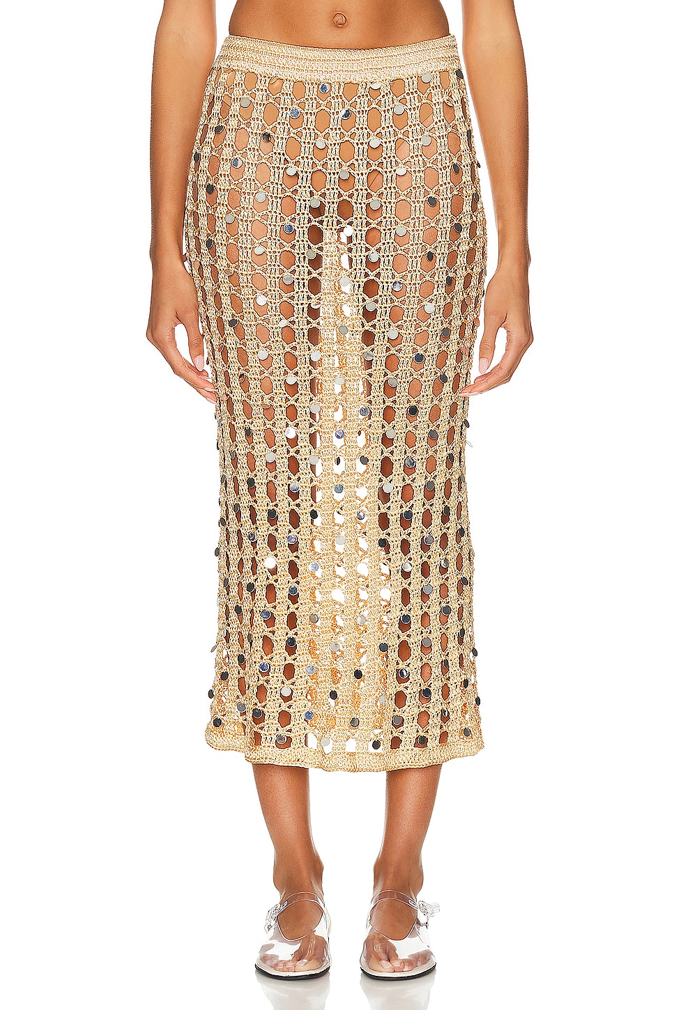Image 1 of Calle Del Mar Crochet Embellished Skirt in Peach