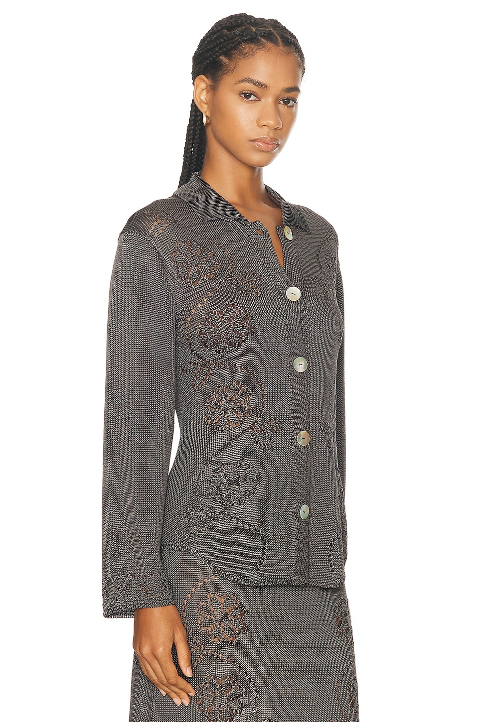 Shop Calle Del Mar Vine Floral Long Sleeve Shirt In Charcoal