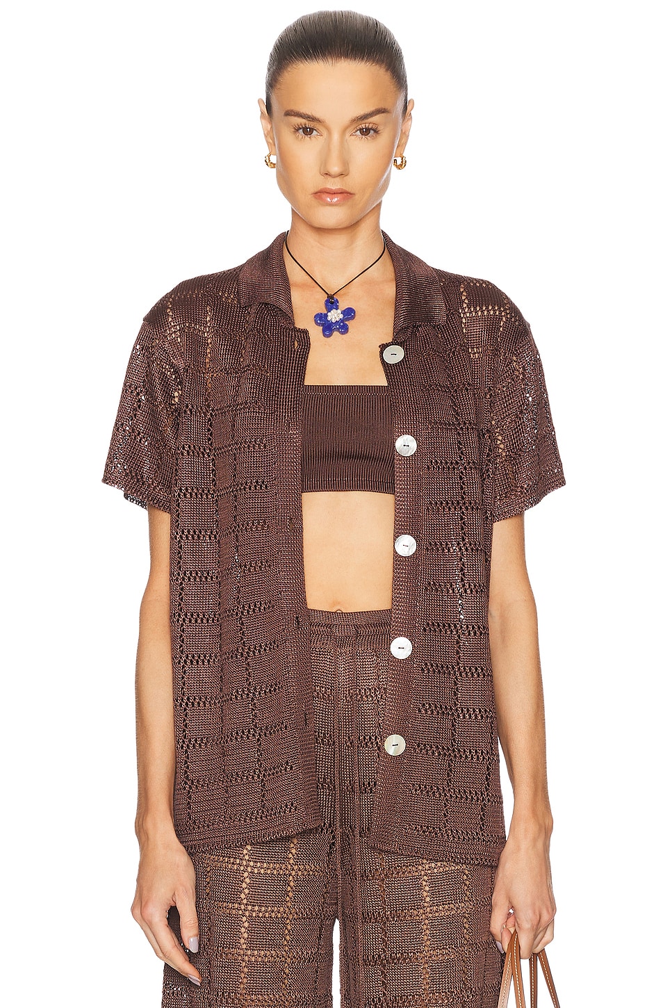 Short Sleeve Patchwork Shirt in Chocolate