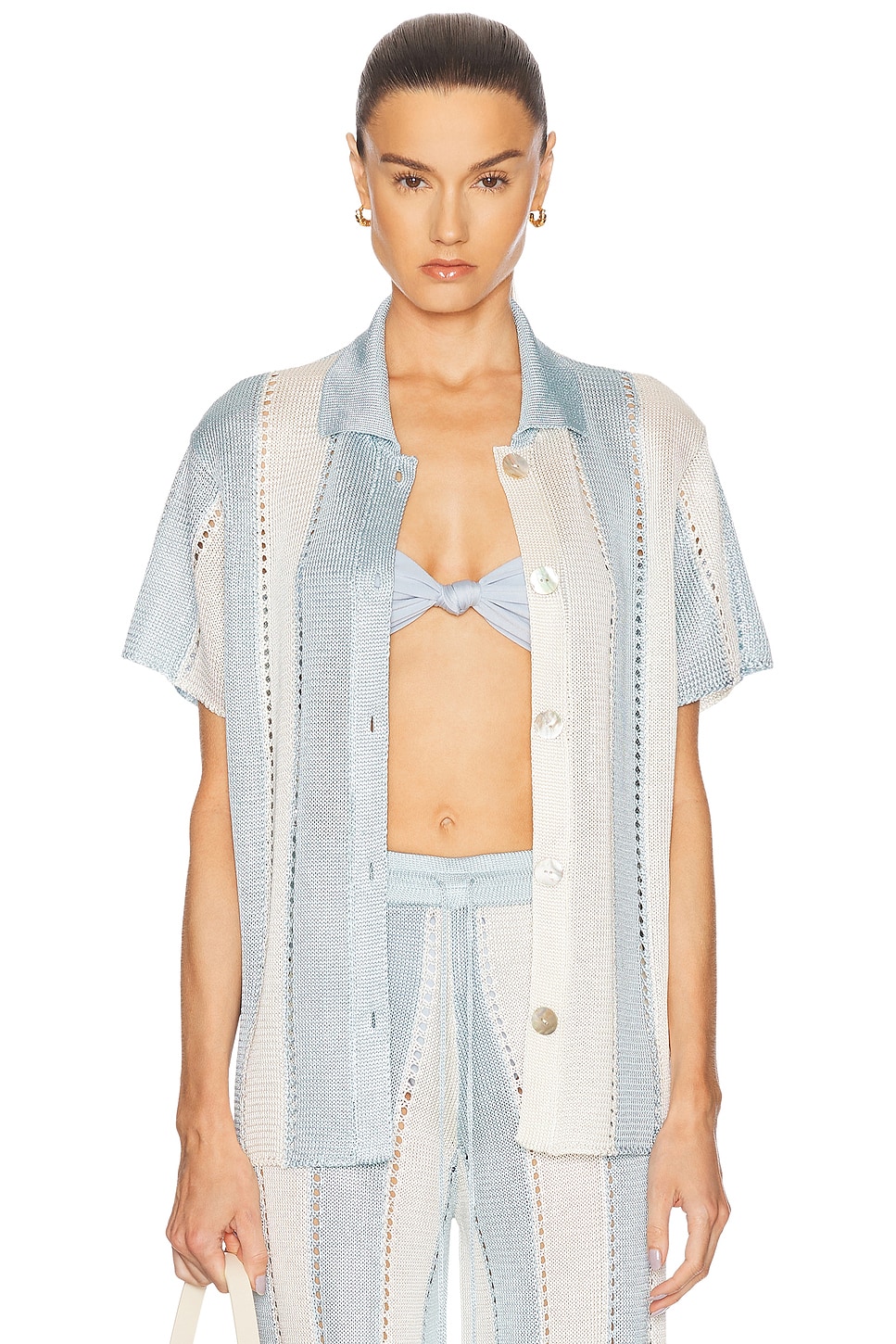 Image 1 of Calle Del Mar Cabana Stripe Short Sleeve Shirt in Tide Stripe