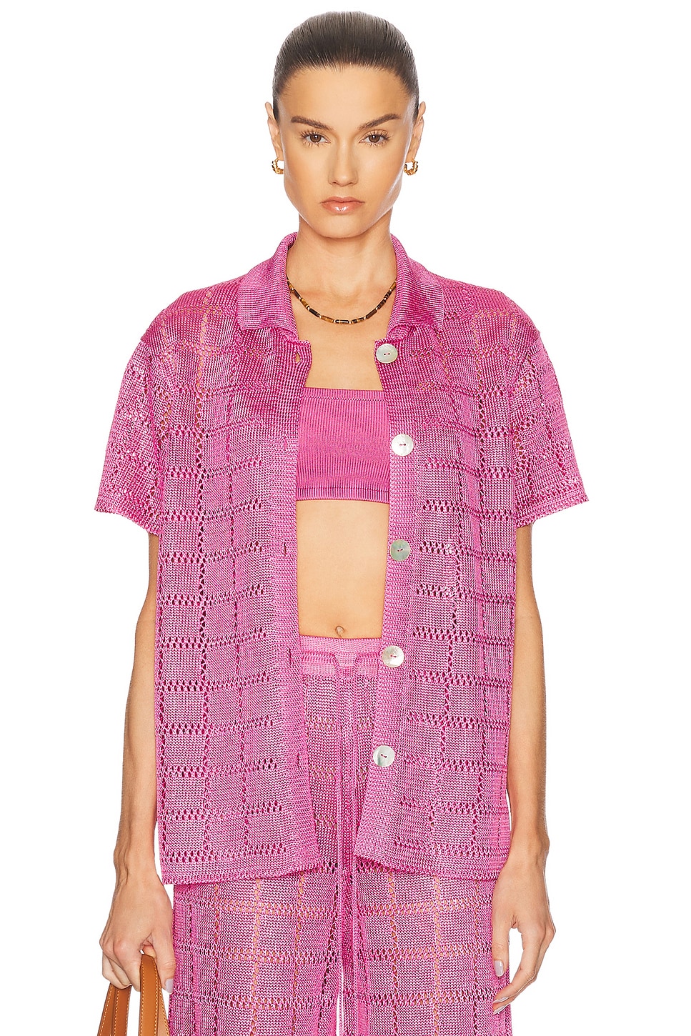 Short Sleeve Patchwork Shirt in Pink