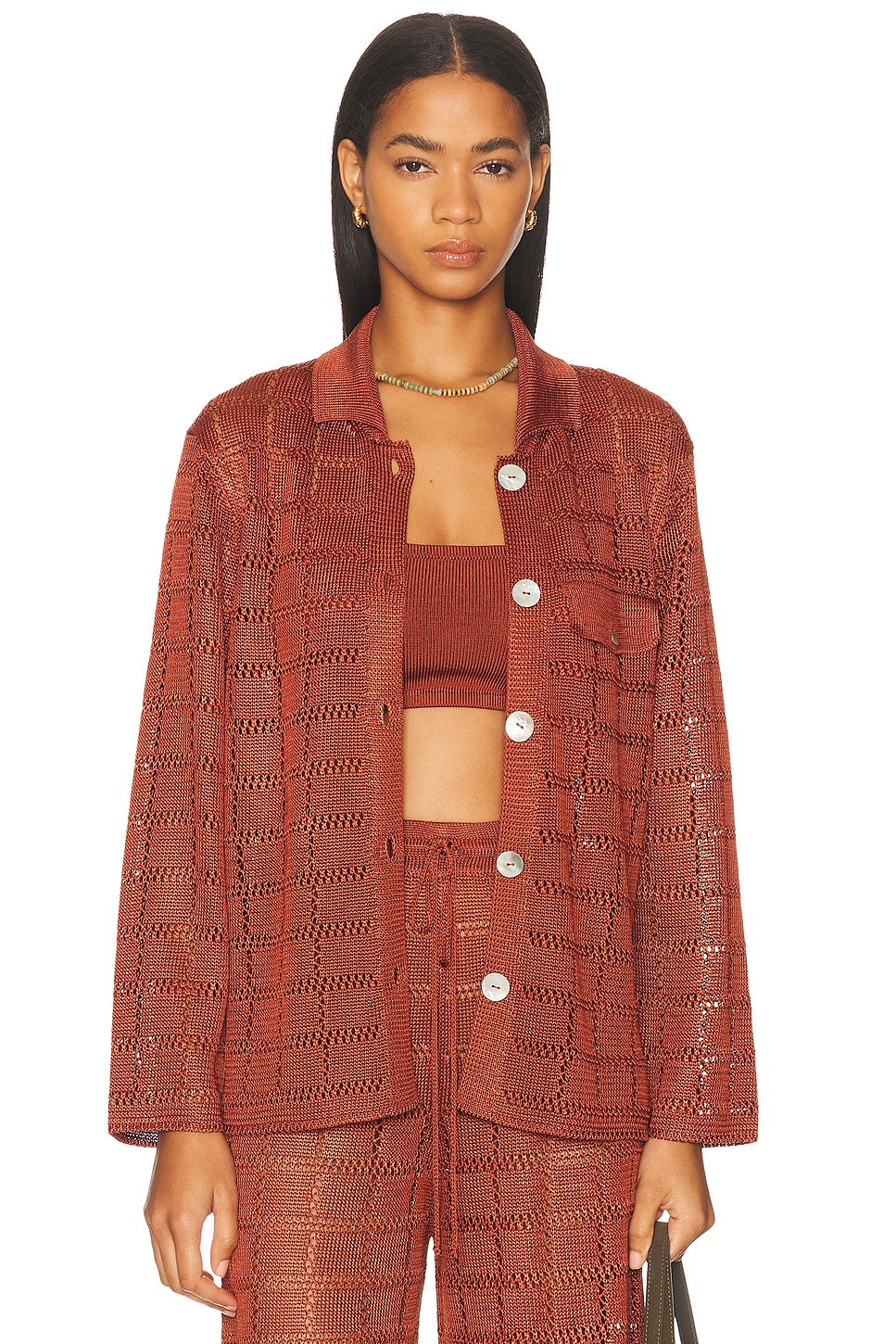 Image 1 of Calle Del Mar Long Sleeve Patchwork Shirt in Clay