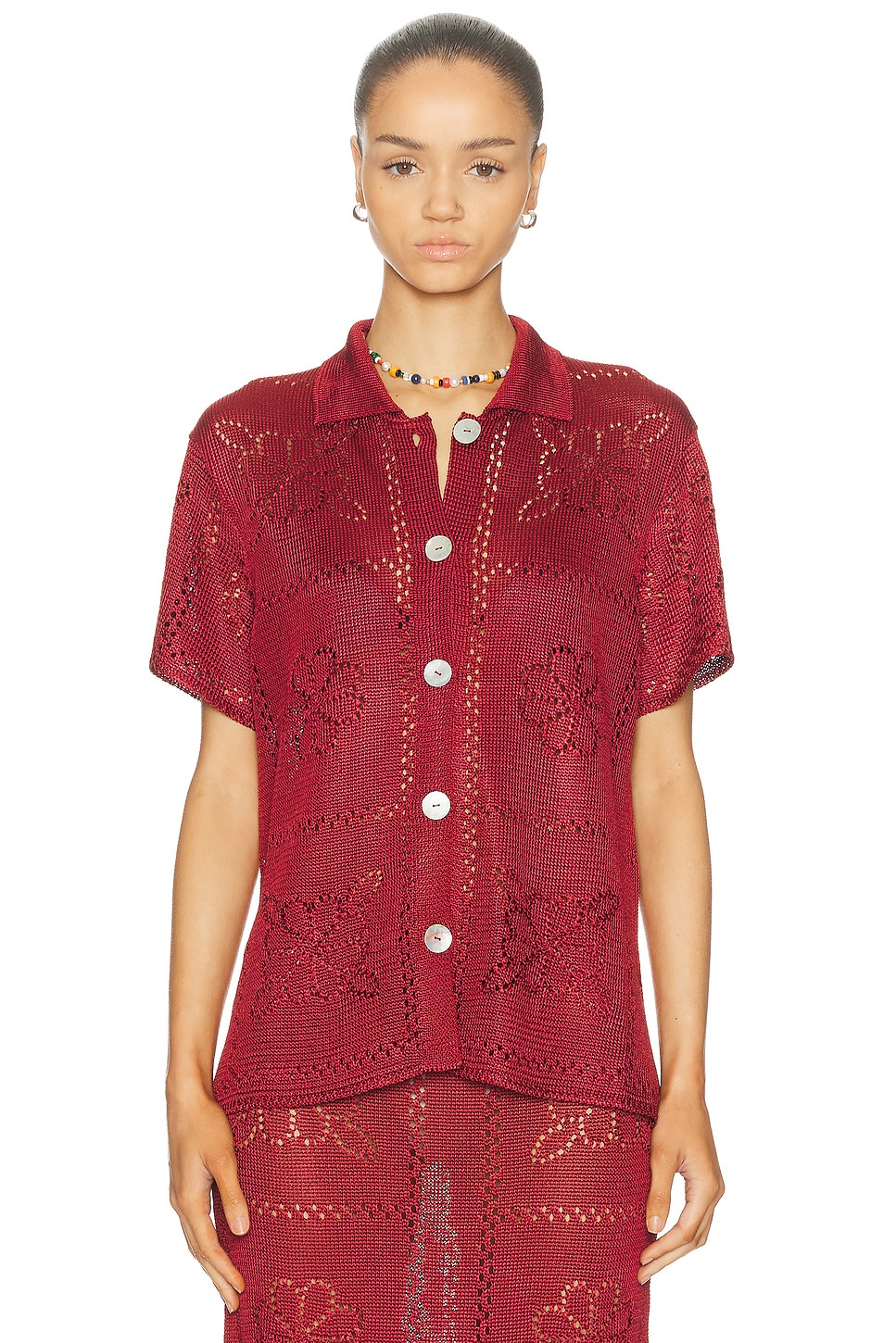 Calle Del Mar Floral Tile Short Sleeve Shirt In Black