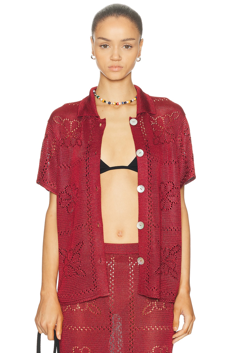 Calle Del Mar Floral Tile Short Sleeve Shirt In Black