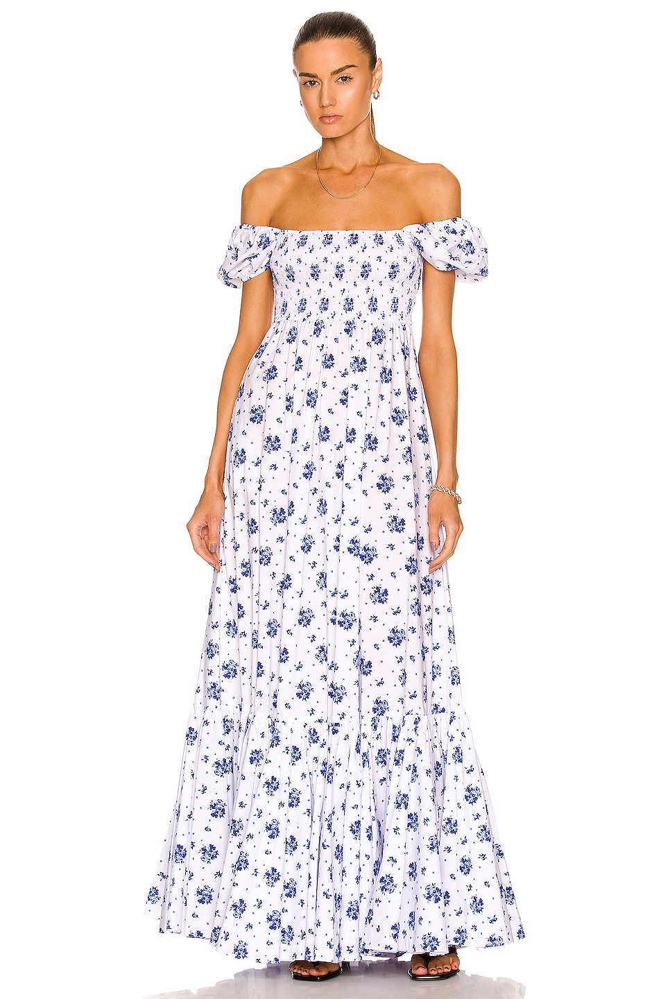 Image 1 of CAROLINE CONSTAS Gianna Maxi Dress in Blue Spot Floral