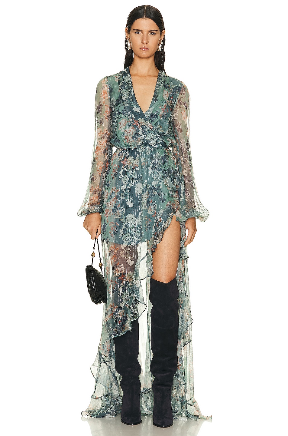 CAROLINE CONSTAS Vivian Gown in Slate Ombre Floral | FWRD