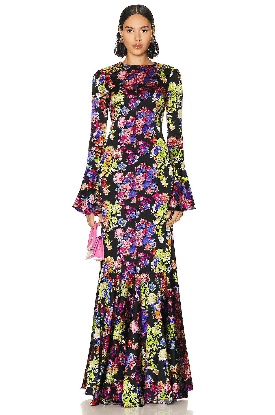 Image 1 of CAROLINE CONSTAS Allonia Gown in Black Multi Summer Floral
