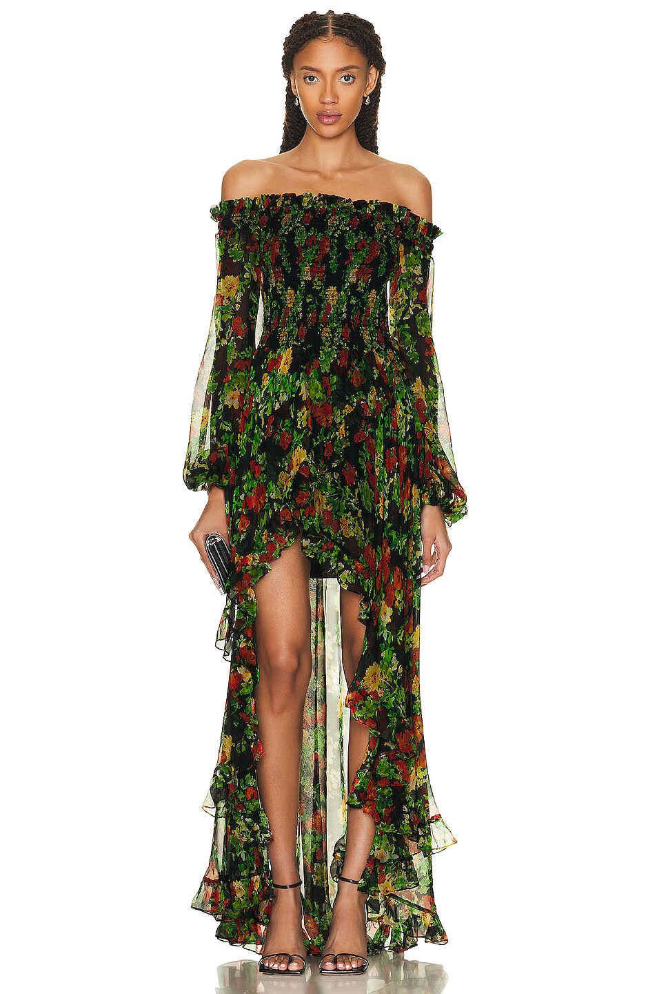 Image 1 of CAROLINE CONSTAS Ambrossia Gown in Yellow Red Noir Floral