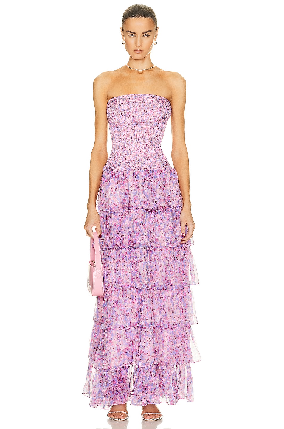 Image 1 of CAROLINE CONSTAS Karina Gown in Periwinkle Spring Blossom