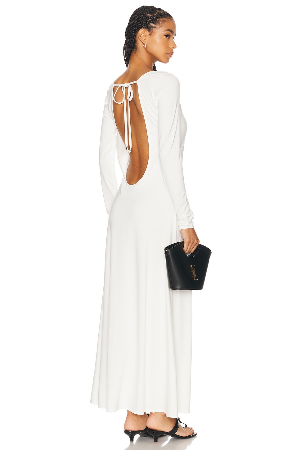 Aliyah Scoop Back Long Sleeve Midi Dress in White