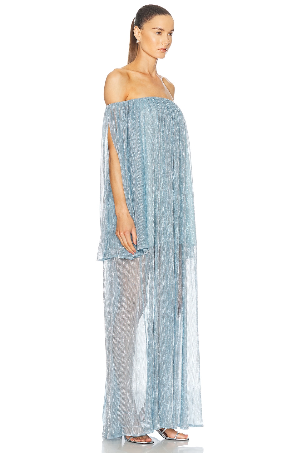 Caroline Constas Corinthia Off Shoulder Pleated Gown In Cerulean