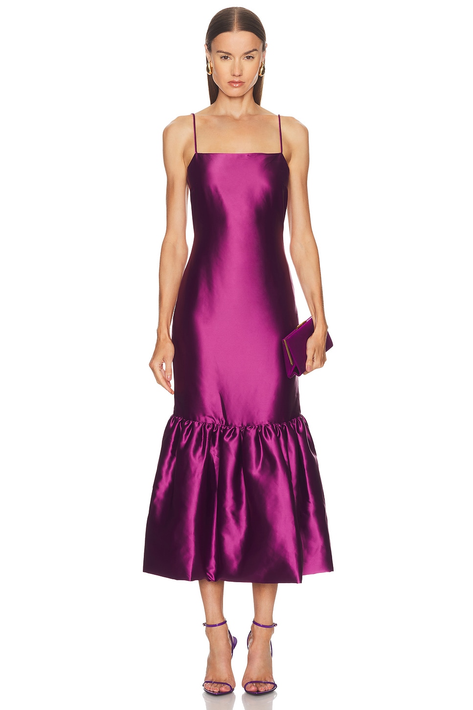 Image 1 of CAROLINE CONSTAS Sydney Ruffle Hem Gown in Amethyst