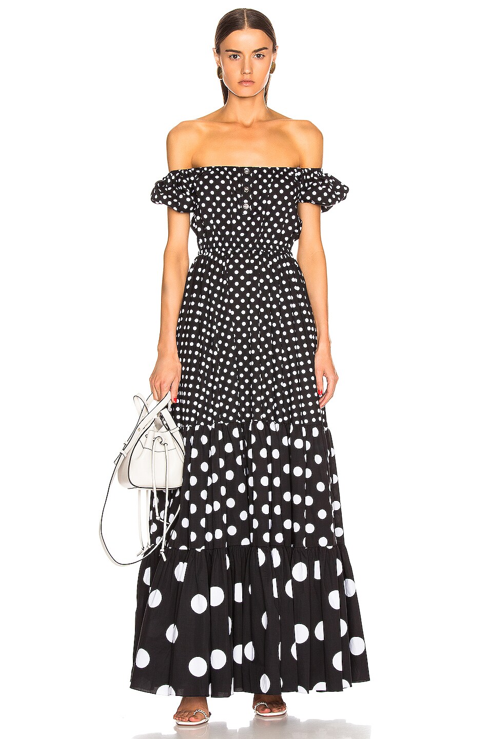 Image 1 of CAROLINE CONSTAS Bardot Maxi Dress in Black Multi