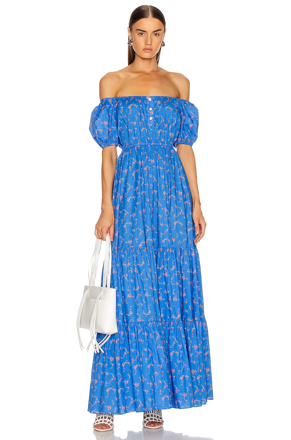 Image 1 of CAROLINE CONSTAS Bardot Cotton Maxi Dress in Blue