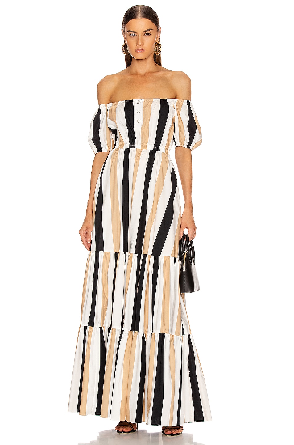 Image 1 of CAROLINE CONSTAS Bardot Maxi Dress in Beige
