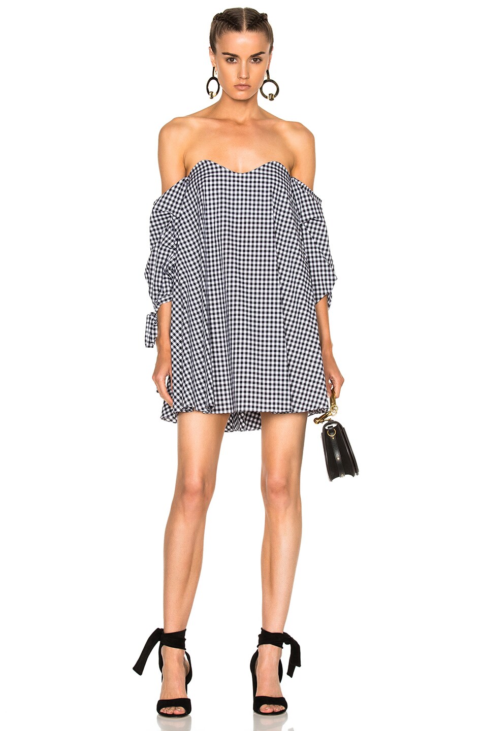 CAROLINE CONSTAS CAROLINE CONSTAS FOR FWRD GABRIELLA DRESS IN BLACK,CHECKERED & PLAID,WHITE