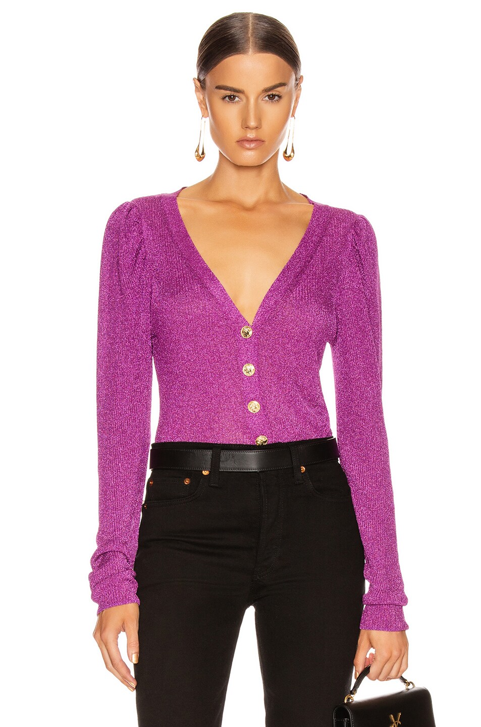 Image 1 of CAROLINE CONSTAS Long Sleeve Cardigan Top in Purple