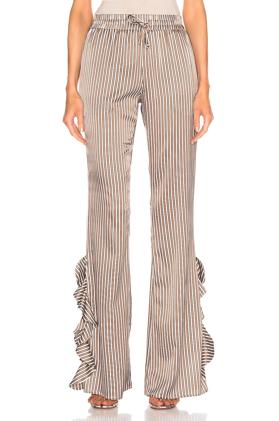 Side Ruffle Pants CAROLINE CONSTAS Side Ruffle Pant in Camel | FWRD