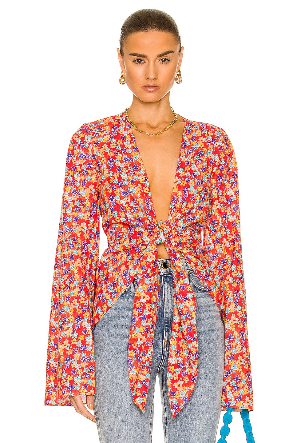 Image 1 of CAROLINE CONSTAS Dune Coverup Top in Red Ditsy Floral