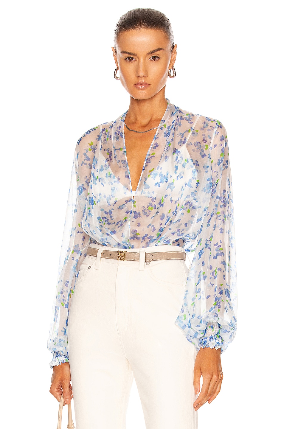 CAROLINE CONSTAS Bette Blouse in Blue Abstract Blossom | FWRD