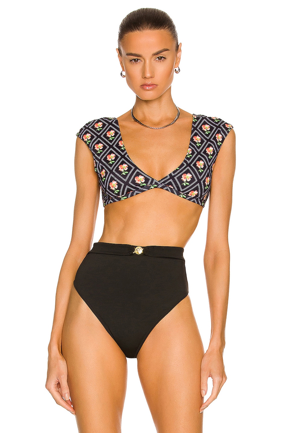 Image 1 of CAROLINE CONSTAS Sela Bikini Top in Black Diamond Floral