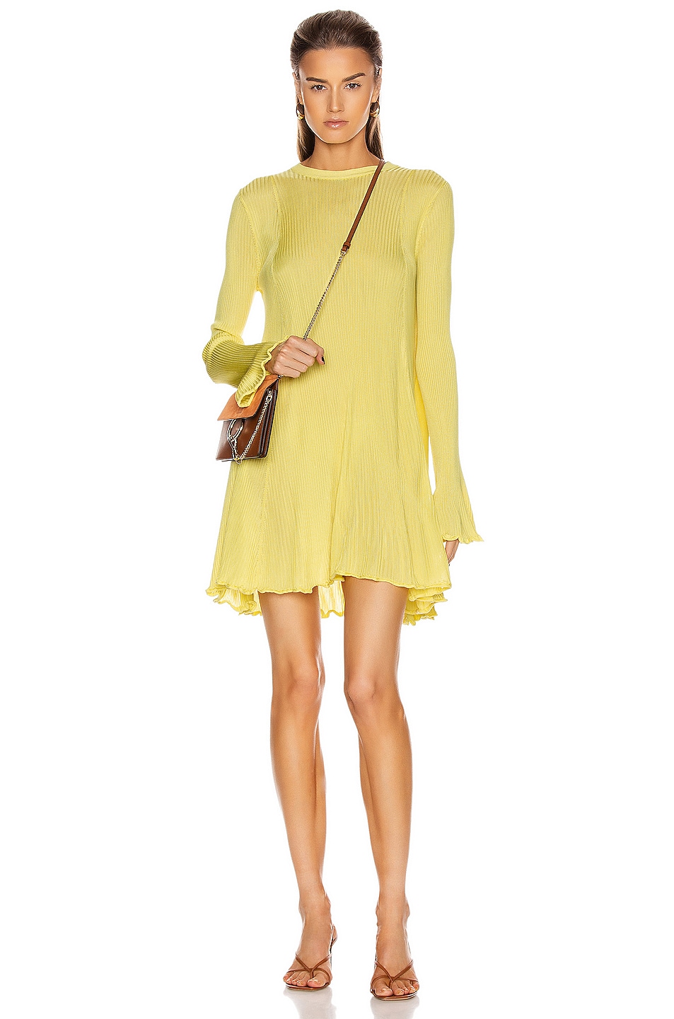 Image 1 of Chloe Ribbed Ruffle Mini Dress in Citrus Yellow
