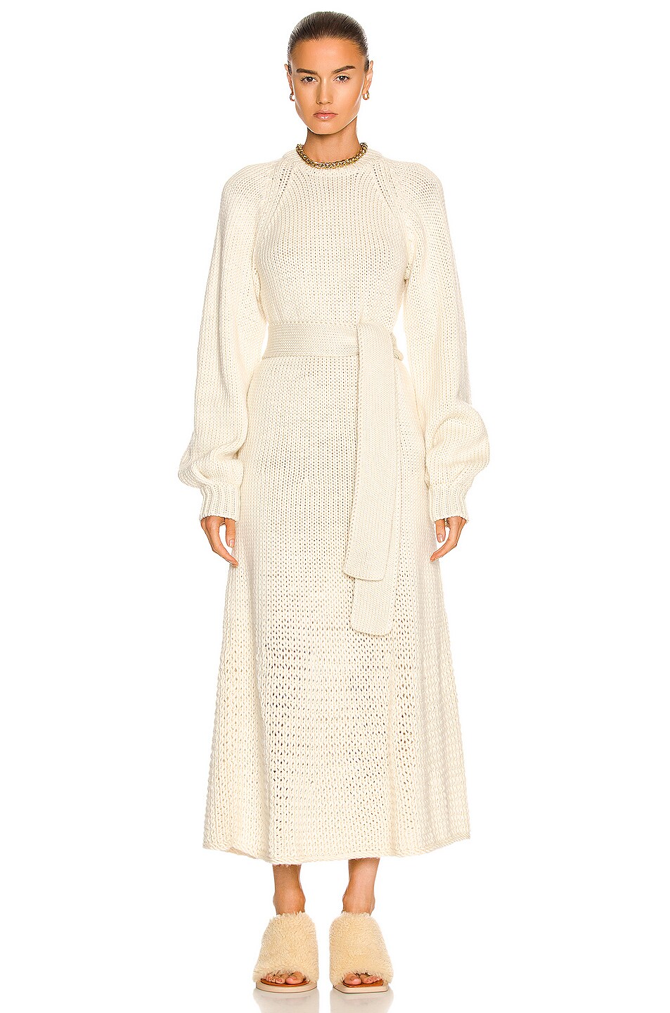 Image 1 of Chloe Chunky Wool Blend Knit Dress in Papyrus White