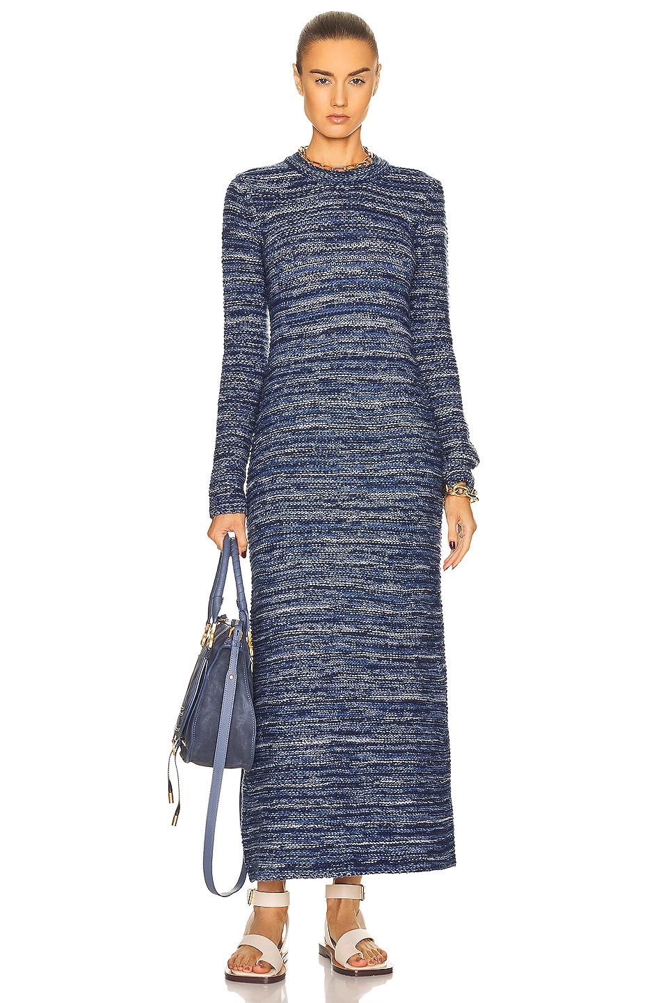 Image 1 of Chloe Ocean Waves Long Sleeve Dress in Cosmic Blue