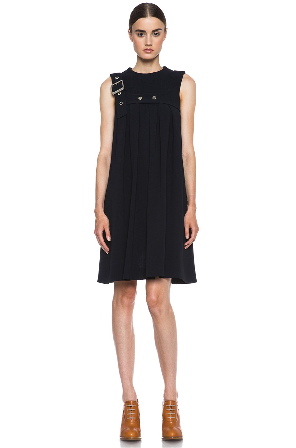Image 1 of Chloe Pleated Harness Acetate-Blend Dress in Navy