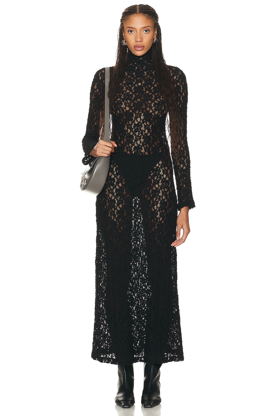 Image 1 of Chloe Turtleneck Lace Maxi Dress in Black