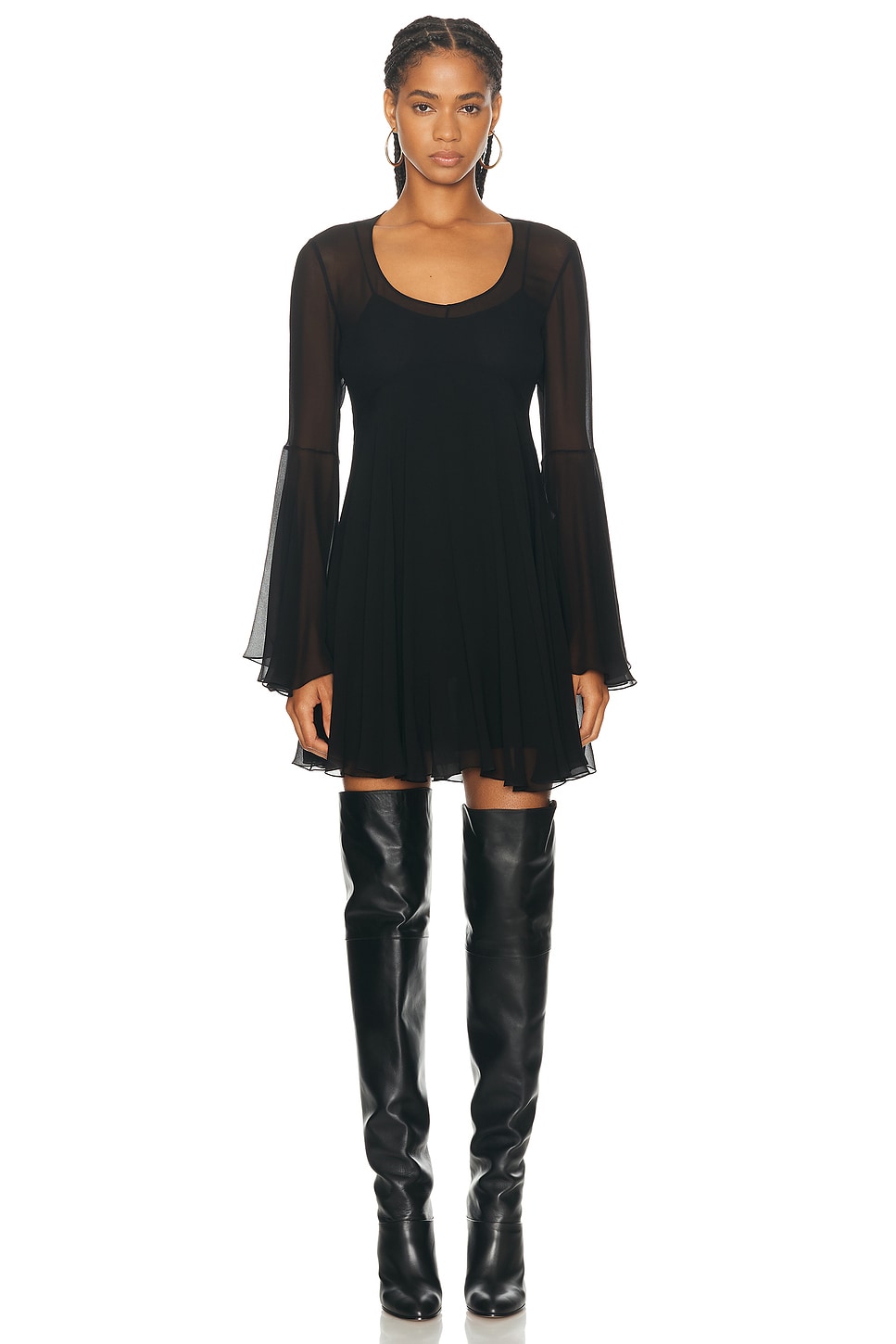 Image 1 of Chloe Long Sleeve Silk Georgette Dress in Black