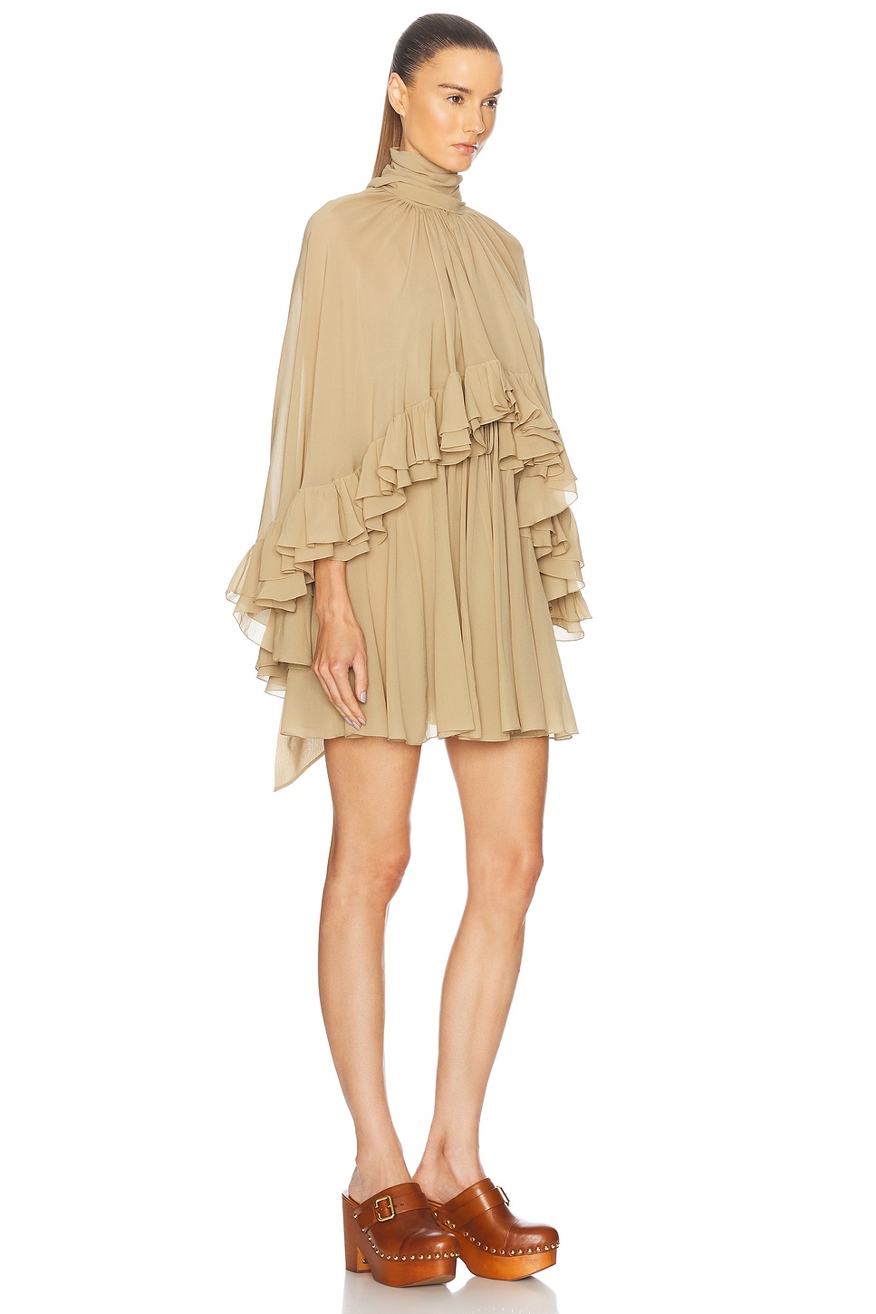 Shop Chloé Silk Dress In Foggy Khaki