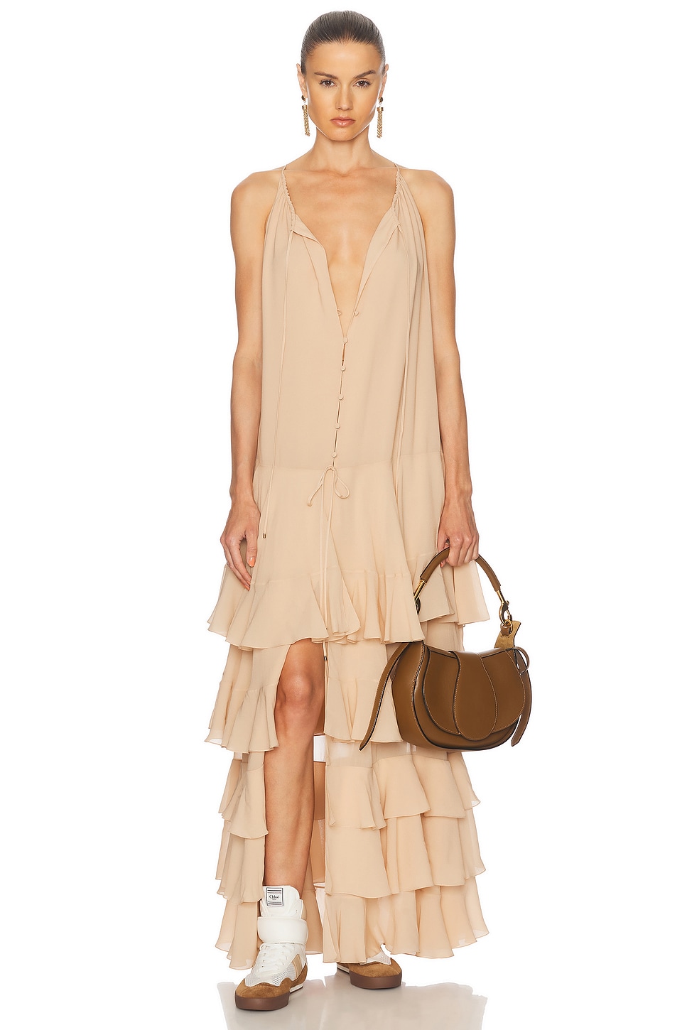 Flowy Tiered Dress in Beige
