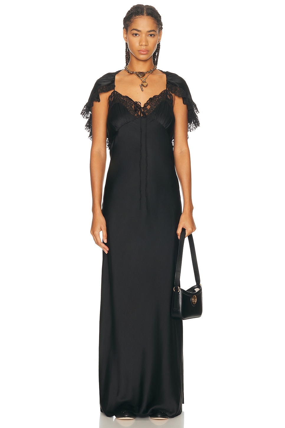 Image 1 of Chloe Lace Shoulder Maxi Dress in Black