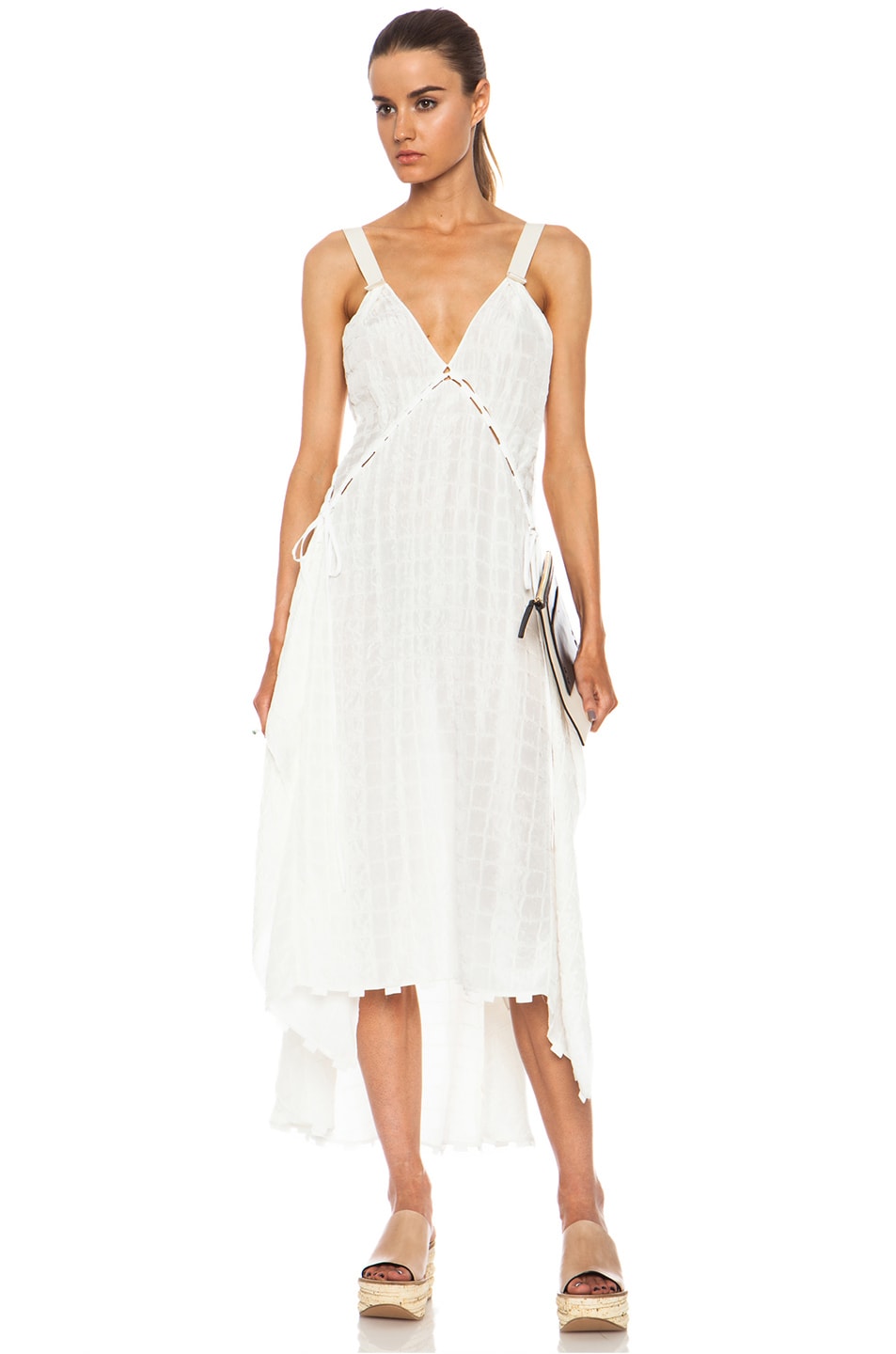 Image 1 of Chloe Silk-Blend Cloque Tank Dress in Shirting White
