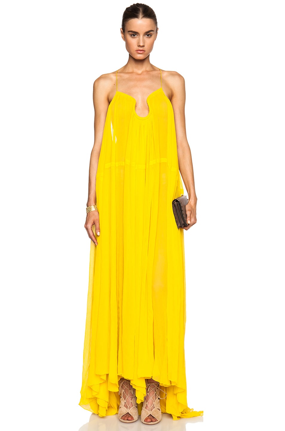 Image 1 of Chloe Silk Crepon Maxi Dress in Corn Yellow