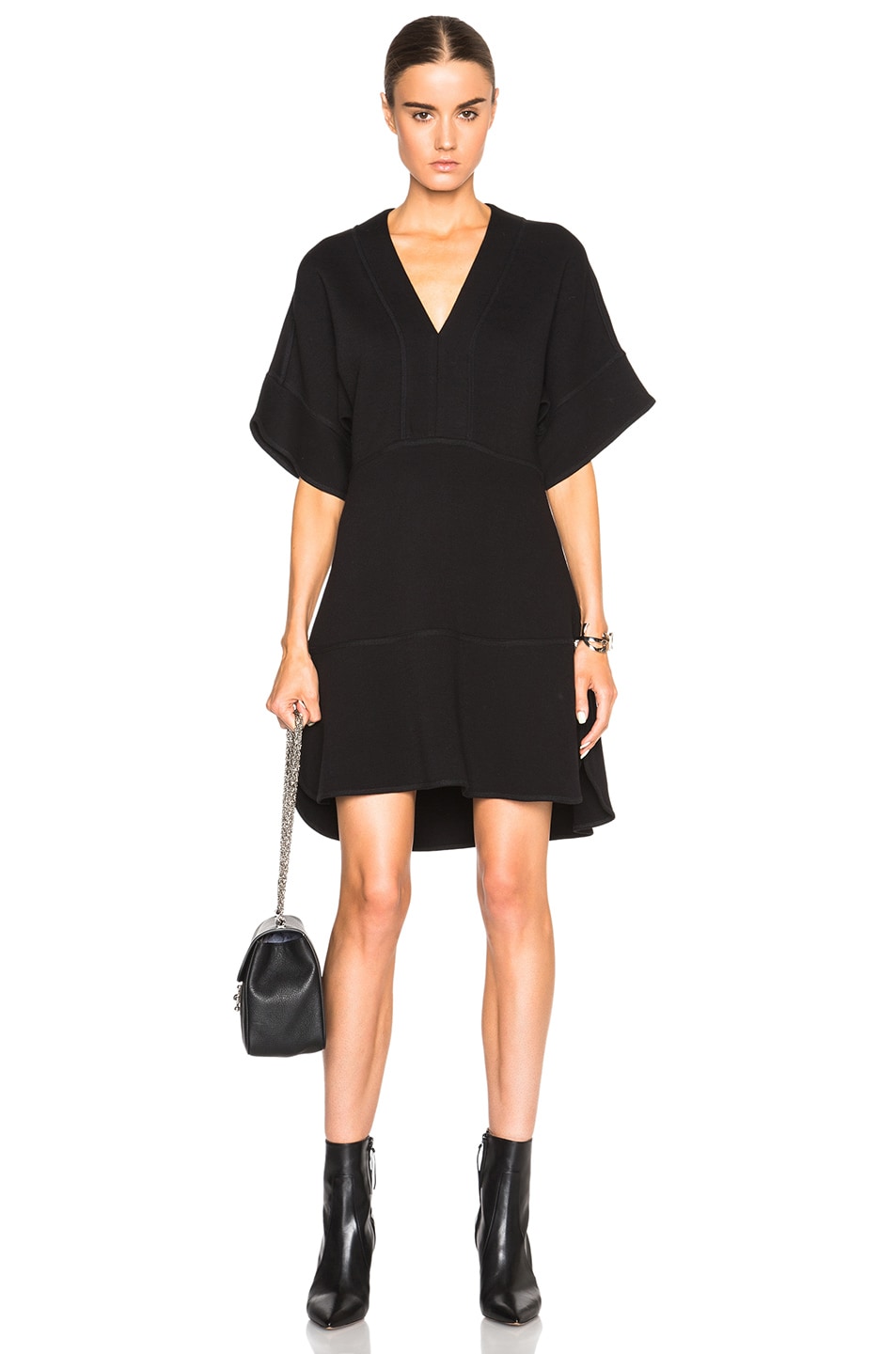 Image 1 of Chloe Double Jersey V Neck Dress in Black