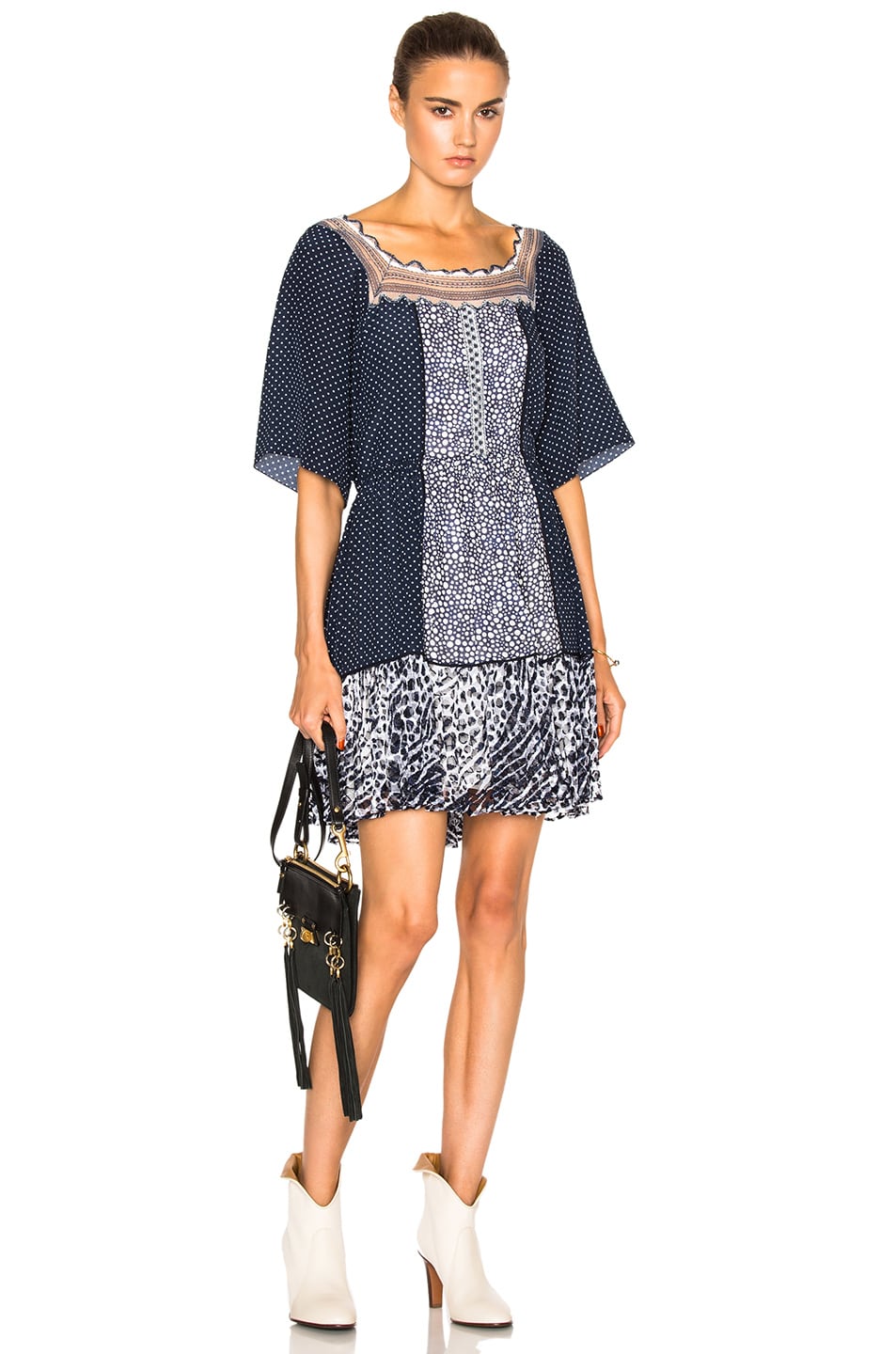 Image 1 of Chloe Lace & Double Georgette Dress in Navy