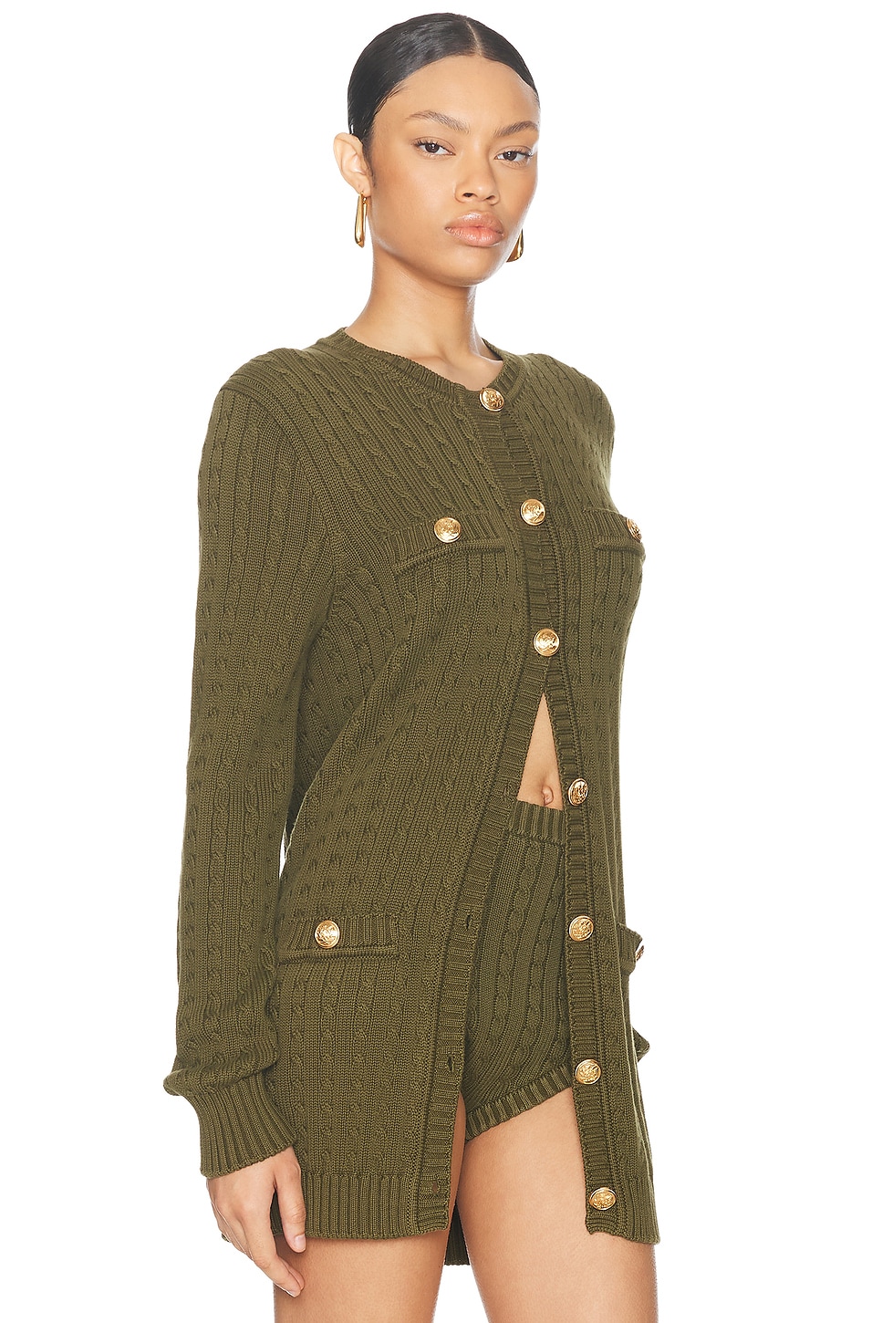 Shop Chloé Buttoned Cable Knit Long Cardigan In Olive Tree