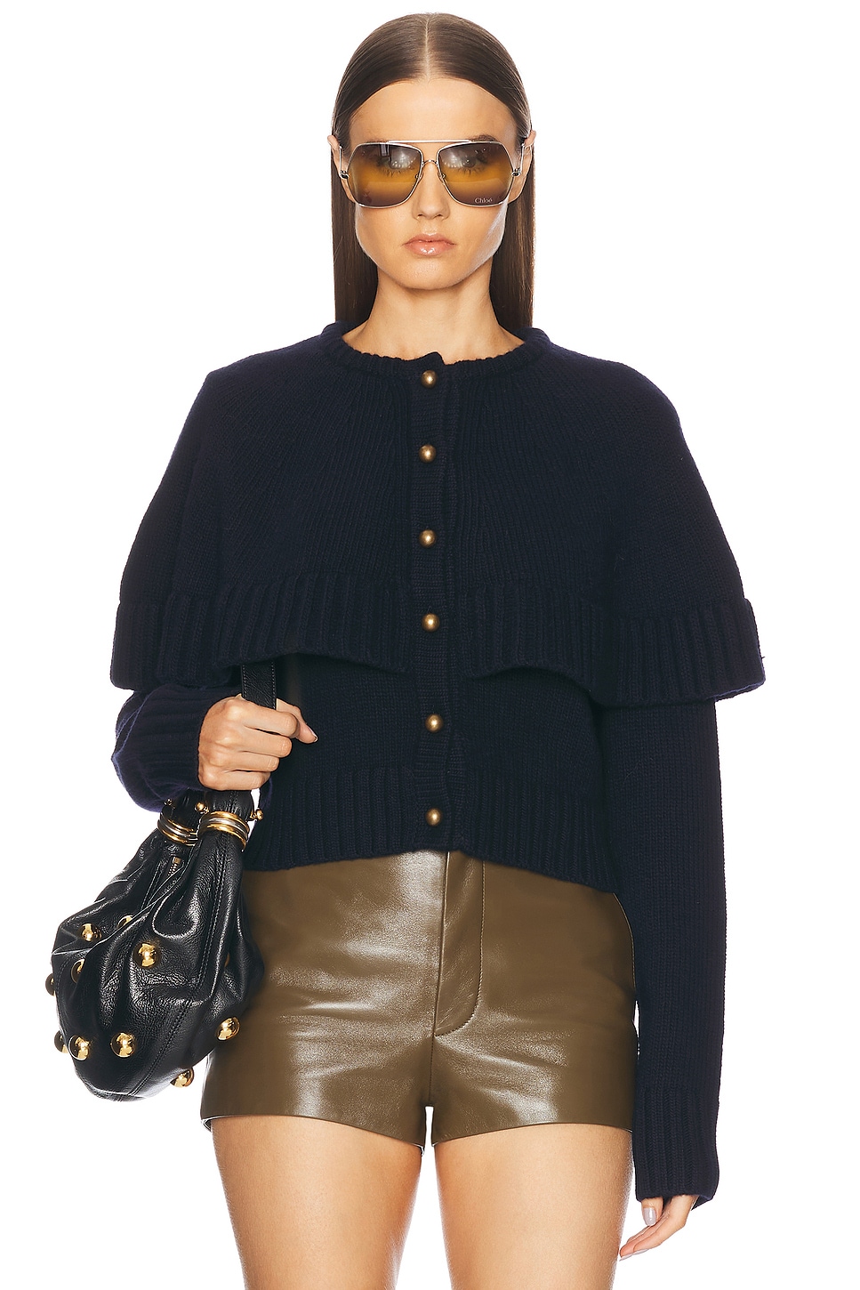 Image 1 of Chloe Wool Cashmere Knit Cardigan in Classic Navy