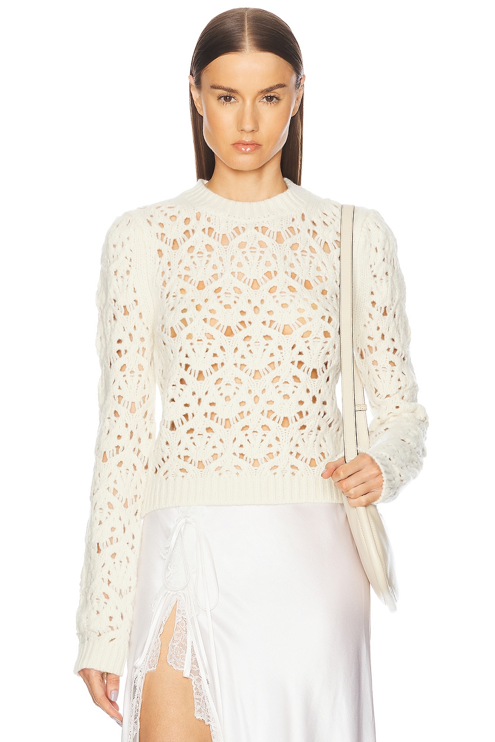 Shop Chloé Chunky Pointelle Knit Sweater In Iconic Milk